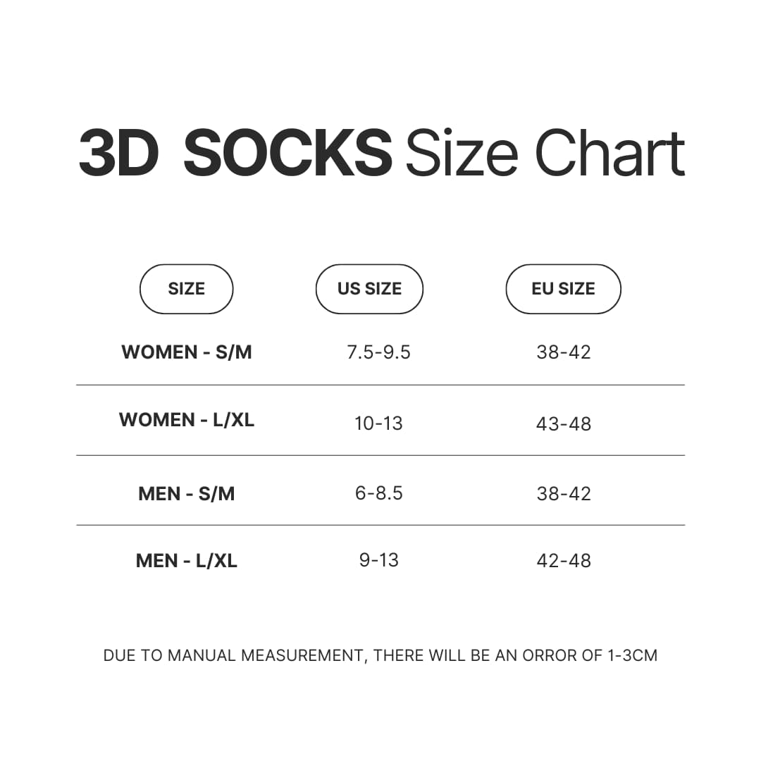 3D Socks Size Chart - Yorkshire Terrier Gifts