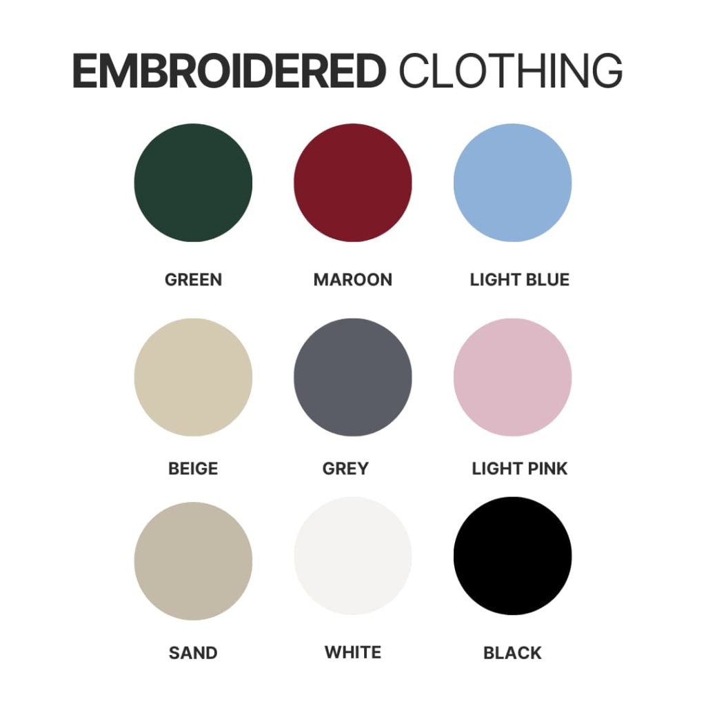 Embroidered clothing color chart - Yorkshire Terrier Gifts